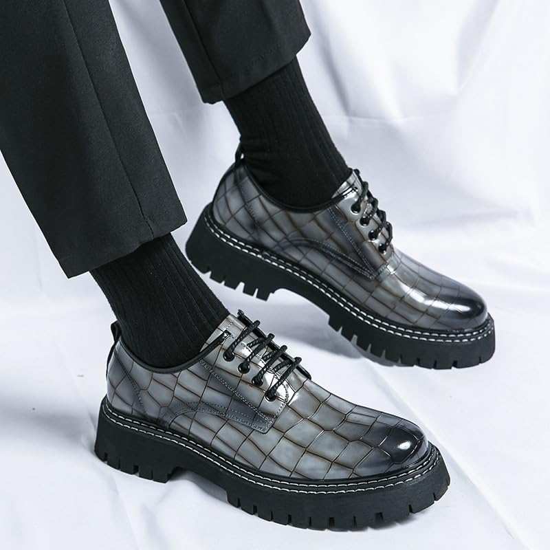 Men's Patent Leather Business Oxford Shoes Classic Round Toe Shiny Checkered Comfortable Dress Loafers Low Top Work Dress Shoes2