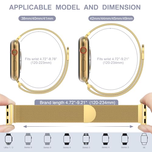BELONGME 3 Pack Mesh Loop Compatible with Apple Watch Band Women Men 38mm 40mm 41mm 42mm 44mm 45mm 49mm Series Ultra SE 9 8 7 6 5 4 3 2 1, Stainless Steel Metal Strap Magnetic Clasp for iWatch Bands