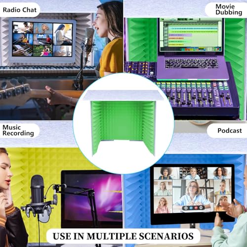 Cabina acústica para escritorio de reducción de ruido, 31.5 pulgadas, cubierta insonorizante verde para aislamiento de micrófono, ideal para podcasting y grabaciones de voz miniatura 7