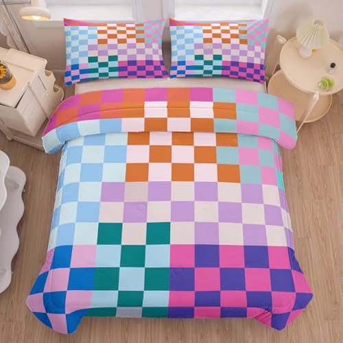 Image of Tailor Shop Plaid Comforter Sets Twin Bedding Set Women Men Checkerboard Grid Bedding Boys Girls Checkered Geometric Room Decor with 1 Pillowcases