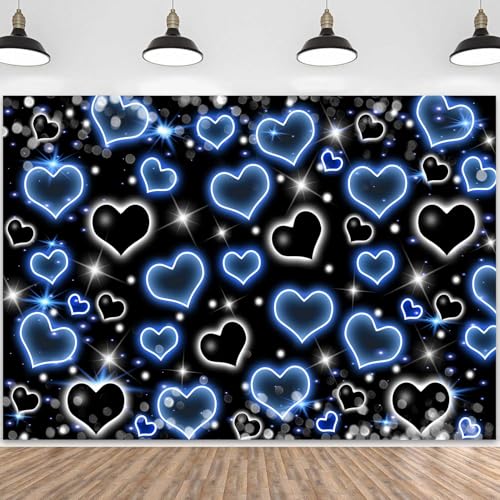 Fondo Fotográfico Corazones Negro y Azul 7x5ft miniatura 1