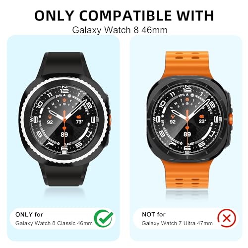 TSOGIA 2 Pack Case with Screen Protector for Samsung Galaxy Watch 8 Classic 46mm, Screen Protector Case, Hard PC Bumper + HD Anti-Fog Tempered Glass Protective Film, Overall Protective Cover, Black - image 2