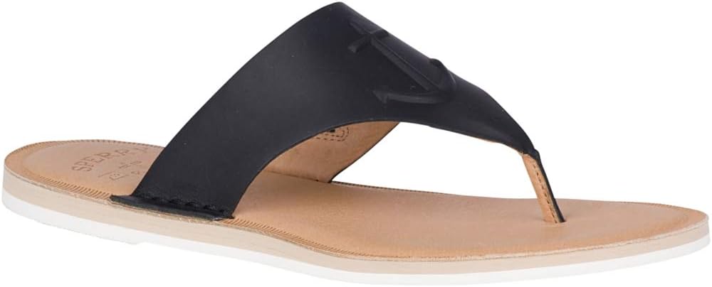 Sperry Women's Seaport Thong Leather Sandal, Black, 6 Medium