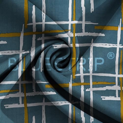 Image of Blue Strip 220TC Glace Cotton Elastic Fitted Bedsheets Single Bed with 1 Pillow Cover | Single Bed with All Around Elastic, Size 42 inch x 75 inch Inches