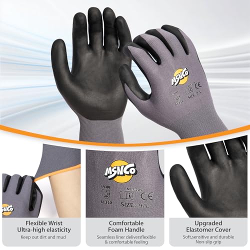 MSNCO Safety Work Gloves 6/12 Pairs Micro Foam Nitrile Coated Endurance Seamless Knit Nylon ，Wear-resistant mechanical gloves — view 2