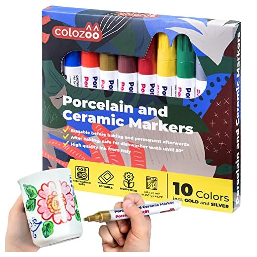 colozoo Rotuladores Para Porcelana Seguros En Lavavajillas | 10 Rotuladores Para Cerámica De Colores Brillantes Con Oro Y Plata Inclusos