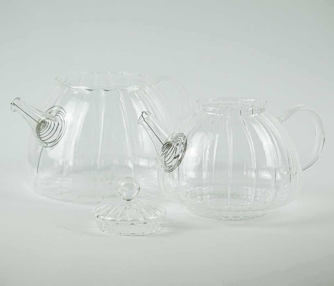 Teekanne Set - Transparentes Glas mit integriertem Filter, Cam Caydanlik, 800ml Oberkanne & 1000ml Unterkannen Kapazität, Leicht zu reinigen und Spülmaschinenfest