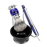 Anself 4 In 1 Facial Shaving Set Shaving Holder + Straight Razor + Soap Bowl + Blaireau Brush