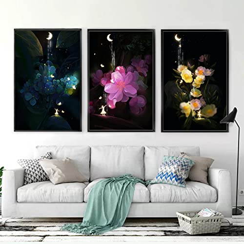 Tableau moderne fleur lune or pour un décor mural chic de salon contemporain