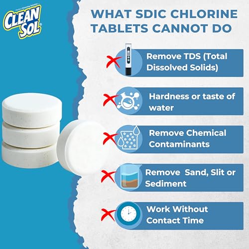Image of Cleansol Chlorine Tablets for Water Tank Disinfection - 20g Each (Pack of 35) | 1 Tablet Treats 2000 litres | Kills Germs & Controls Odour | Water Purification Tablets for Water Tanks