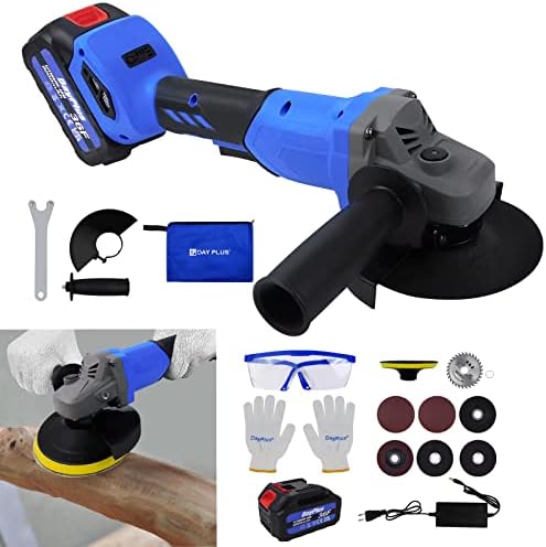 125mm Cordless Angle Grinder with Battery and Charger, Grinders Power Tools Electric Brushless Angle grinder with 90° Left/Right Side Handle & 2 Variable Speed for Metal, Tile Cutting and Grinding