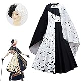 Kids Cruella de Vil Costume Coat Dress Girls Cosplay Halloween Party For Child 3-12Y (Cloak + Dress...