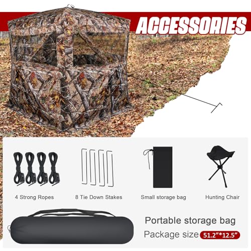 Insulated Hunting Blind for Cold Weather, 300D Oxford Ground Blind with Cotton Layer, 3 See-Through Mesh Windows, Windproof & Warm Hunting Tent for Deer & Turkey Hunting