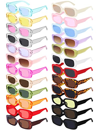 Aodaer 24 Pairs Women Small Rectangle Sunglasses Vintage Square Eyewear Retro Wide Square Frame Sunglasses for Outdoor