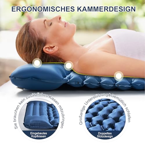 Haksimey Isomatte Selbstaufblasend ultraleichtLuftmatratze für Camping, aufblasbare Matratze mit Fußpresspumpe, Air Mattress mit kopfkissen, Outdoor campingmatte schlafmatte für Wandern Reisen – Bild 5