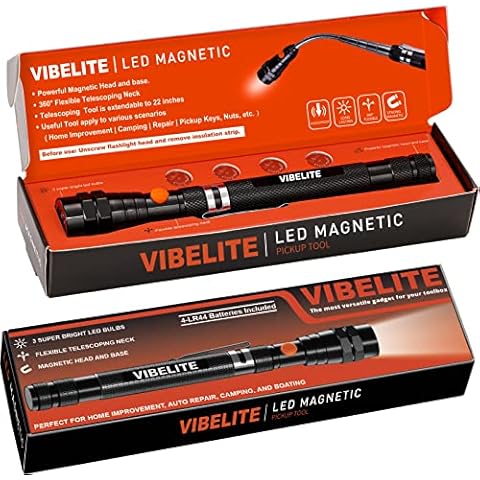 VIBELITE Magnetic Pickup Tool with LED, Telescoping Magnet Flashlight, Birthday Valentines Day Gifts for Men, Handyman, Husband, Boyfriend, Him, Father, Dad (Black) Cover
