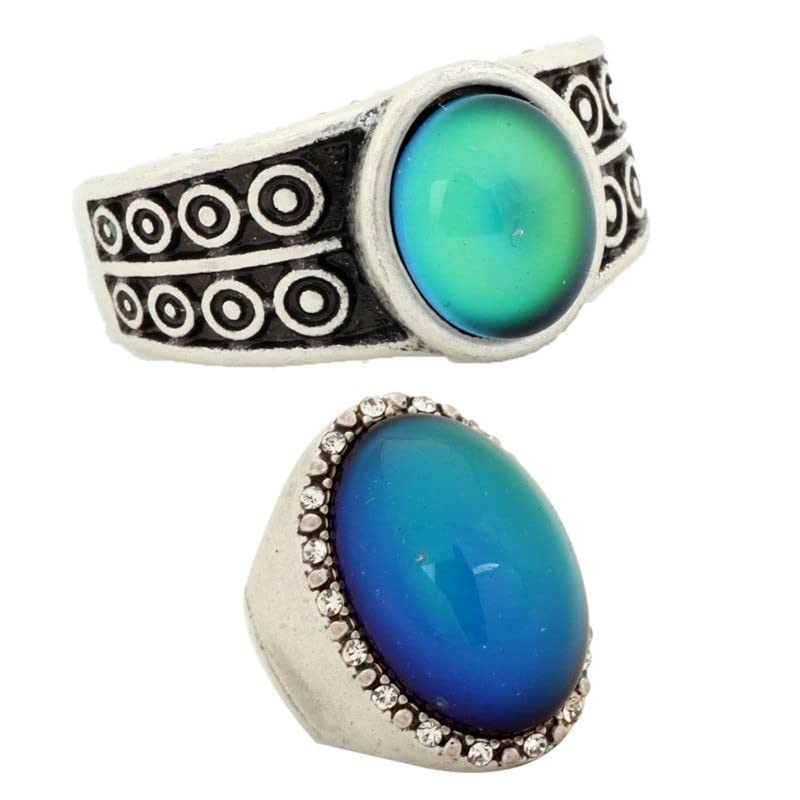 LOKILOKI 2 Uds Anillos De Estado De Ánimo Que Cambian De Color Chapados En Plata Antigua Que Cambian La Temperatura del Color Conjunto De Anillos De Sensación De Emoción para Mujeres/Hombres
