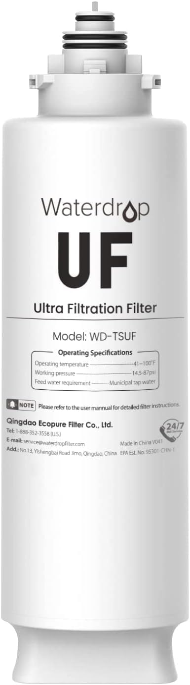 Waterdrop TSUF Ultra-Filtration Under Sink Water Filter, Replacement for Waterdrop TSU-W 3-Stage Ultra-Filtration Under Sink Water Filter System, 0.01 Micron, 4000 Gallons High Capacity, 1 Pack