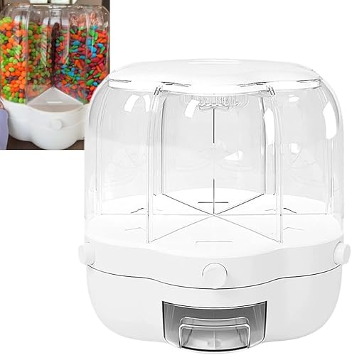 Dispensador de granos a prueba de humedad con tapa, plástico duradero, cajón transparente, diseño giratorio de 360, contenedor de almacenamiento de