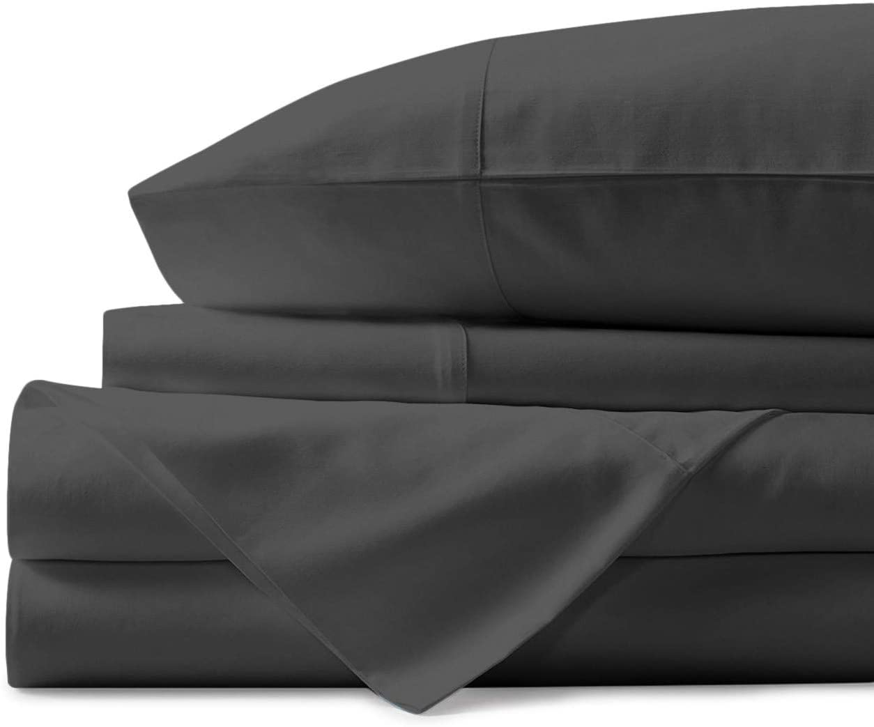LUXURIOUS BEDDING 1000-Thread-Count 100% Egyptian Cotton Bed Sheets, 4-PC Upto 23'' Inch Deep Pocket (1 Fitted + 1 Flat + 2 pillowcase) Flat Sheet UK Double Size(87 x102in.) Dark Grey Solid