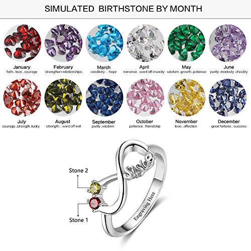 JewelOra Personalized Infinity Sister Ring with 2 Round Simulated Birthstones Best Friends Promise Rings for Her2