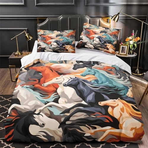Housse de couette motif cheval sauvage 3D avec zip fluide