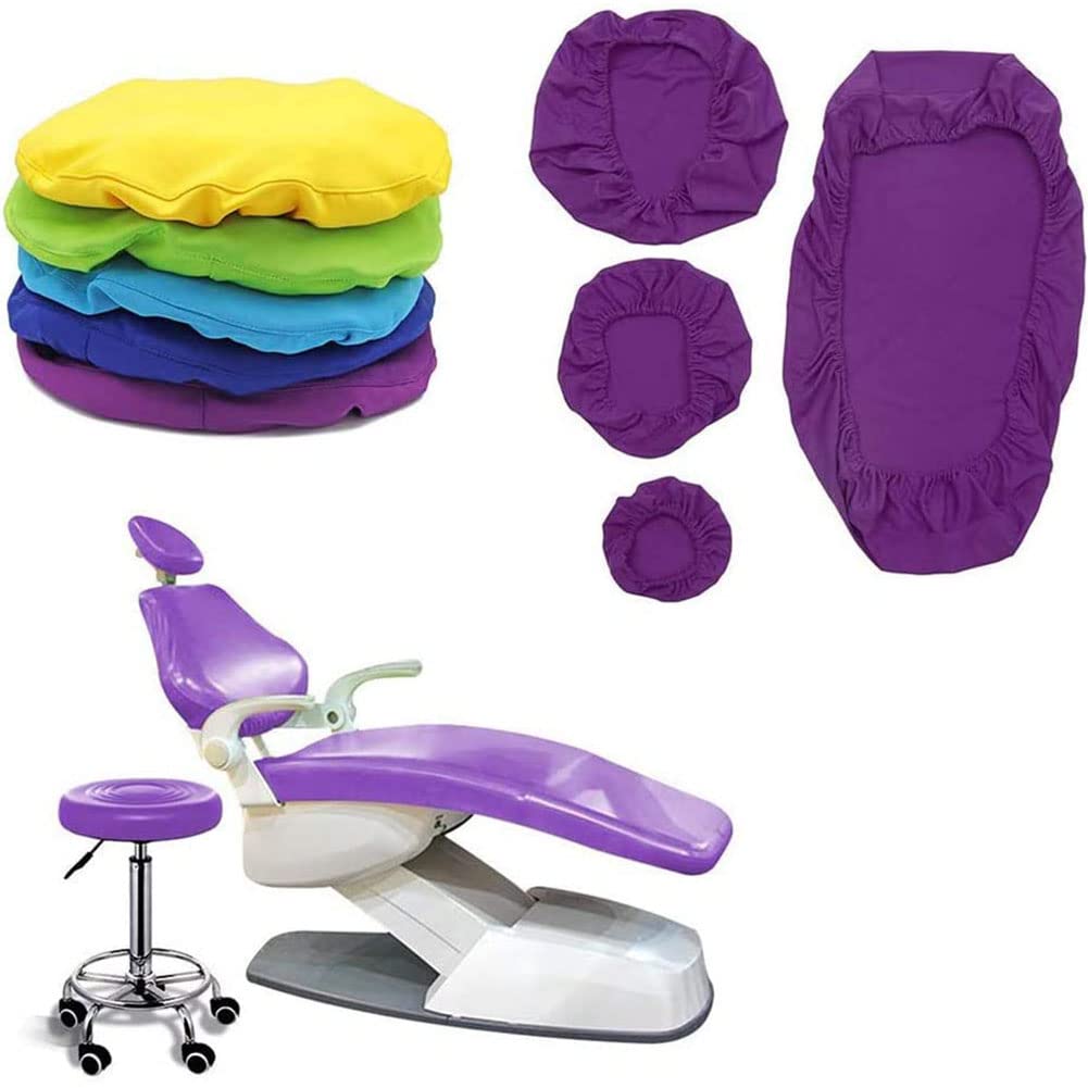 HAODING 4Pcs/Set Advanced Protective Full Dental Chair Cover Washable - Dental PU Leather Unit Dental Chair Seat Cover Chair Cover Elastic Waterproof Protective Case Protector Dentist(Color:Purple)
