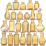 KOIUEYW Amber Gold Glass Bud Vases Set of 24, Vintage Small Vases for Flowers, Clear Crystal Mini Style in Bulk, Small Flower Glass for Centerpieces Wedding Decorations Home Party Decor