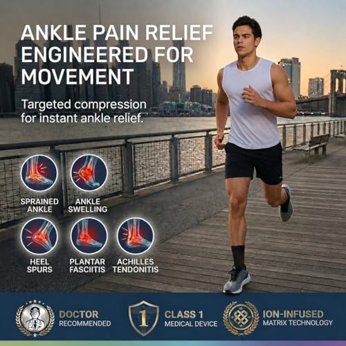 Image of ABIRAM Ankle Brace for Men & Women - Adjustable Compression Sleeve with Wrap, Stability Support & Relief for Sprained Ankle, Plantar Fasciitis & Achilles Tendonitis - Breathable Running & Sports Gear