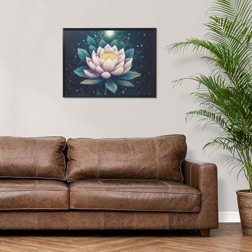 Toile murale moderne lotus magique tableau floral encadré noir pour salle de bain