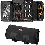 KEMIMOTO Motorcycle Tool Bag - Handlebar Kit Roll Up Organizer With Elastic Loops Pockets - Sturdy Pouch for Softail Dyna Sportster - Tools Not Included