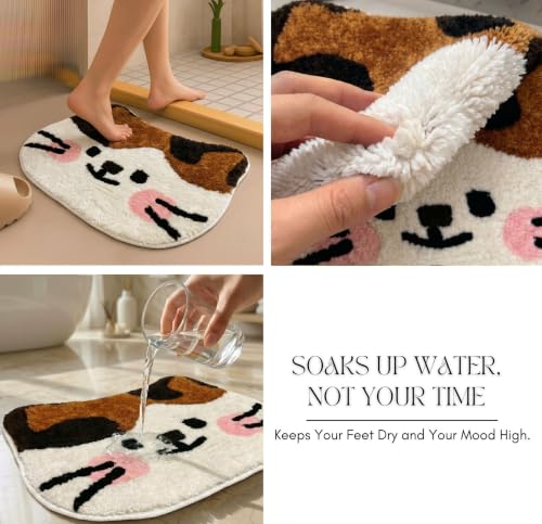 Image of VAS COLLECTIONS Luxurious 2000 GSM Microfiber Bath Mat | Super Soft, Thick & Fluffy | Anti-Skid, Super Absorbent, Machine Washable Bathroom /Kitchen /Door Mat (40x60 cm, Pack of 1) (Cute Kitten)