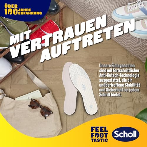 Scholl Atmungsaktive Einlegesohlen für ganztägige Dämpfung & Komfort - mit Airflow-Latexschaumstoff, die Atmung der Füße unterstützen, Weiß Schaumstoffschicht, passgenaue Schuheinlagen, 36-46, 1Paar