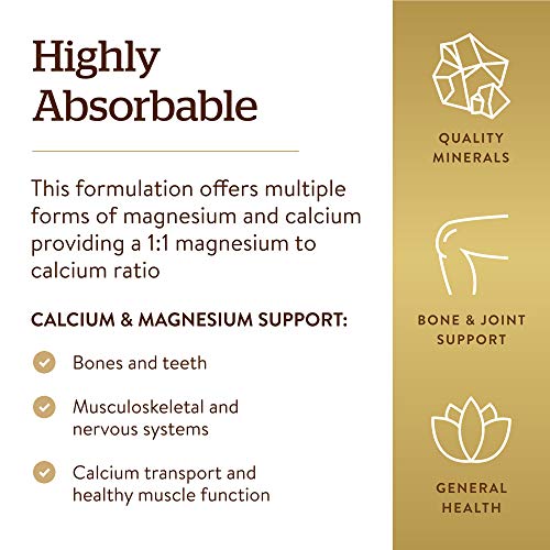 Solgar Chelated Calcium Magnesium 1:1, 240 Tablets - Promotes Healthy Bones - Supports Nerve & Muscle Function - Non-Gmo, Vegan, Gluten Free, Dairy Free, Kosher, Halal - 60 Servings #TOP3