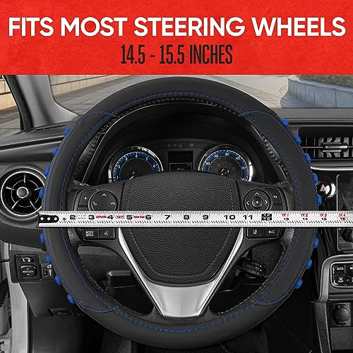 Image of Motor Trend FlexGrip Blue Steering Wheel Cover for Cars - Standard 15 inch Car Steering Wheel Cover, Steering Wheel Protector for Auto Truck Van SUV