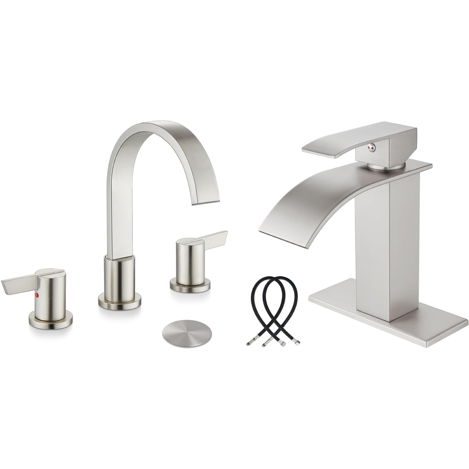 Sxithgkdw Brushed Nickel Morden Widespread Bathroom Faucet 3 Holes 2 Handles 8 Inch Vanity Faucet With Brushed Nickel 6 Inch Waterfall Spout Bathroom Faucet Single Handle 1 Hole Bathroom Sink Faucet