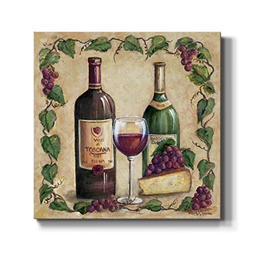 Renditions Gallery Red Wine And Cheese Wall Art, Premium Gallery Wrapped Canvas Decor, Ready To Hang, 10 In H X 10 In W, Made In America Print #TOP17