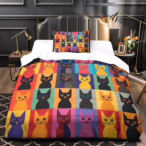 Housses de couettes 3D imprimé chat microfibre avec fermeture éclair - 4