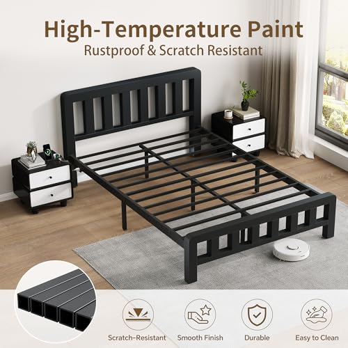 Image of Metal Bed Frame, Full Size Platform Bed Frame with Headboard, 2000 LBS Heavy Duty, USB /Type-C Charging Station, No Box Spring Needed, 10 inch Underbed Storage, Noise-Free, Easy Assembly, Black