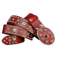 Mens Genuine Leather Belt Punk Biker Studded Belt Rock Rivet Buckle Waistband