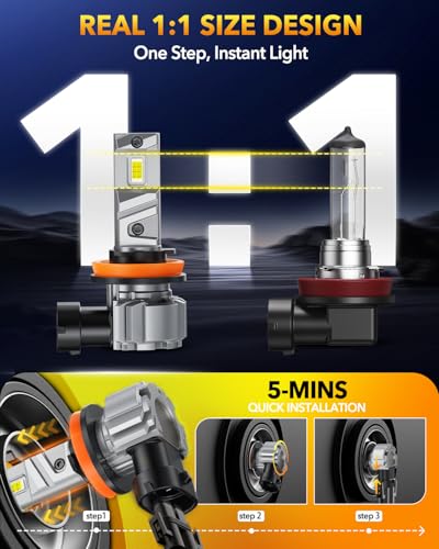 Image of OXILAM Brightest H11 Led Bulbs, 56,000LM H11 /H8 /H9 Lights, 11X Brighter with 12 CSP Chips 80W, Boost Epic Night Visibility, 60000Hrs Lifespan, 6500K Cool White Fog Bulb, Pack of 2