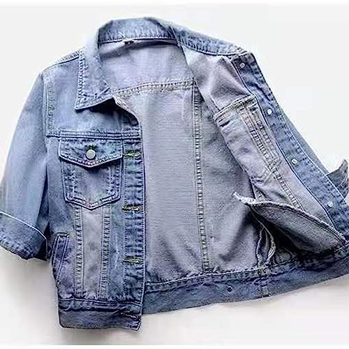 Denim Jacket for Women 3/4 Sleeve Short Colored Lapel Button Down Cropped Trucker Jean Jackets Coats 2025 Fall4
