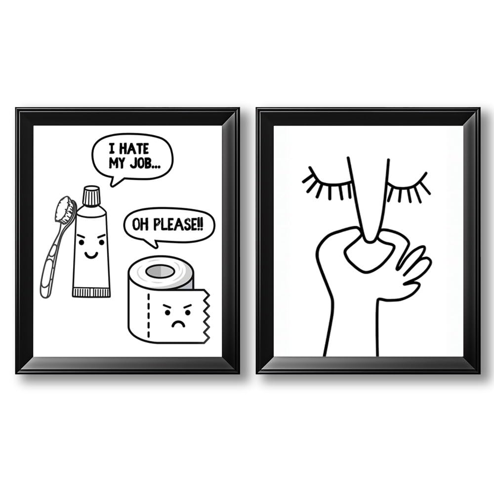 Funny Bathroom Wall Art Decor, Black and White Bathroom