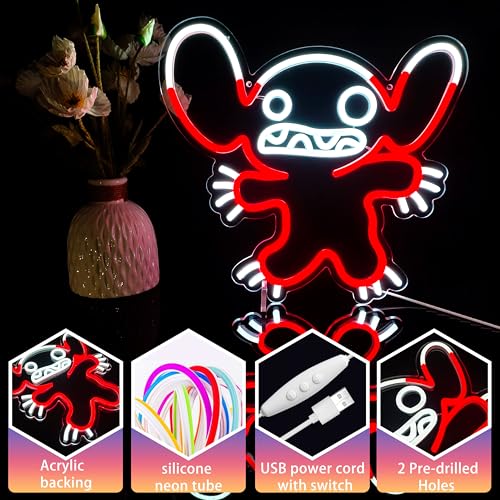 Image of Heliwey Neon Sign LED Anime Bug Stitch Light for Wall Decor, Bedroom, Kids Room, Birthday, Party, Game Room, Pub - Decoration for Stitch Fans
