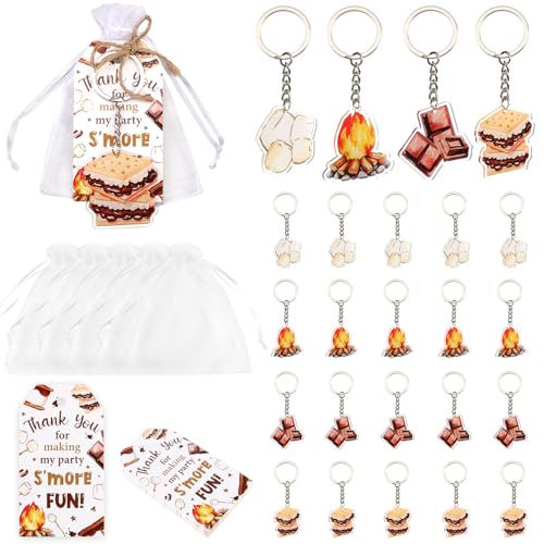 Porte-clés S'mores en lot de 24 cadeau invité anniversaire camping et sachet organza