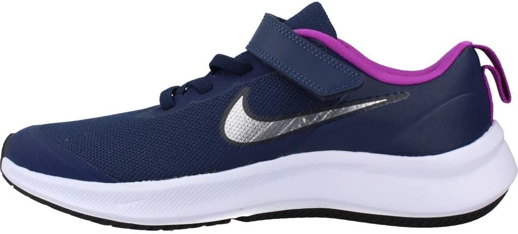 Nike Unisex-Child Star Runner 3 Pre School Running Shoe Midnight Navy/Mtlc Silver/Purple 11 Little Kid