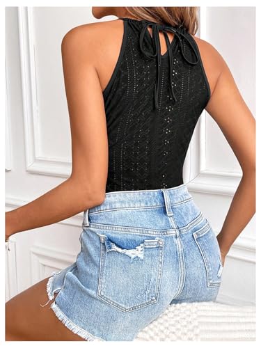 SweatyRocks Women's Eyelet Halter Top Lace Sleeveless Slim Fitted Embroidery Tank Top2