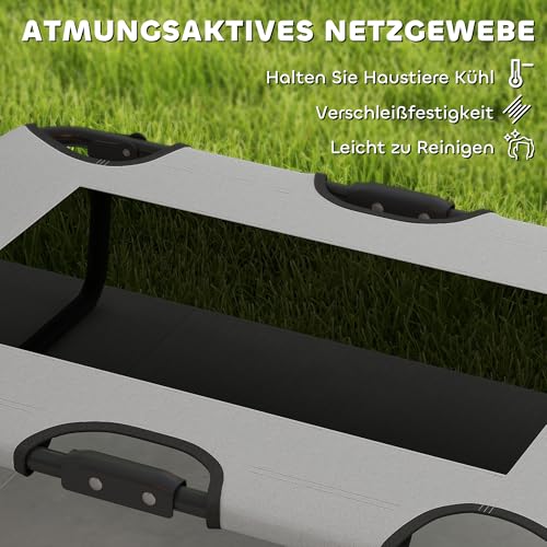 PawHut Hundeliege Outdoor, Erhöhtes Hundebett für kleine und mittelgroße Hunde, klappbar Haustierliege mit Mesh Stahlrahmen Füßen, Haustierbett für Draußen Camping, 75x51x18 cm, Hellgrau