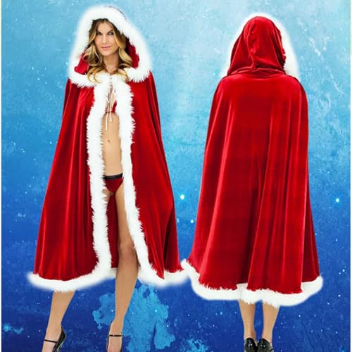 Weinachtsmannan Kostüm Weihnachten Santa Umhang mit Kapuze Rotes Cape Weihnachtsmantel Nikolaus Kostüm Damen Weihnachten Fasching Samt Umhang Kapuzenmantel Rot Samt Mantel Kinder Weihnachts Kostüme