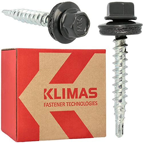 KLIMAS Selbstschneidende Trapezblechschrauben 4 8 x 35 mm RAL7016 250 Stück | Edelstahl Dachblech Selbstbohrende Schrauben Bohrspitze & Dichtung Bohrschrauben Dachschrauben Dichtscheibe Verzinkte
